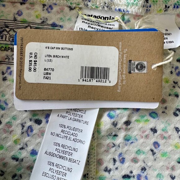 PATAGONIA Floral Capilene Midweight Bottom Girls L 12 NEW Base Layer Pants NWT - Picture 10 of 10